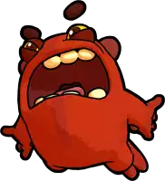 a cartoon drawing of a red monster with a big mouth