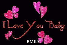 a sign that says i love you baby emily with pink hearts