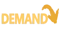 a yellow demand logo with a brush stroke on a white background