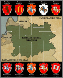 a map of a country with a few coats of arms