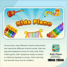 a poster for kids piano shows a guitar xylophone and keyboard