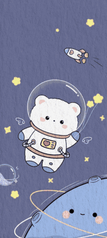 a drawing of a teddy bear in an astronaut suit