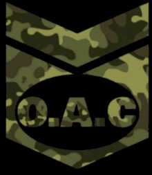 a camouflage emblem with the word o.a.c. in the center