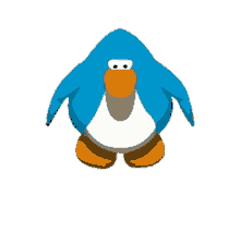 a blue penguin with an orange beak and orange legs