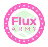 a pink circle with the words flux army in the center