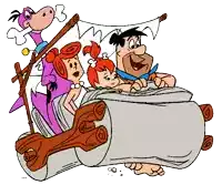 a cartoon of flintstone and his family riding in a car