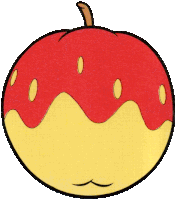 a cartoon drawing of a red apple with yellow spots on it