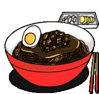 a cartoon of a bowl of jajang myeon noodles