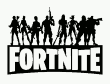 a black and white logo for fortnite with a group of soldiers