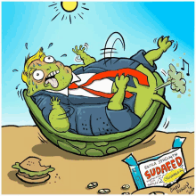 a cartoon of a man in a turtle shell with extra strength sudafed