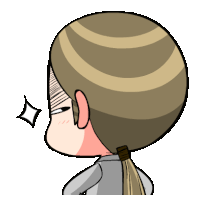 a cartoon drawing of a man with a ponytail and a striped head