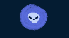 a blue circle with a skull in it