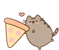 a cartoon cat holding a slice of pizza