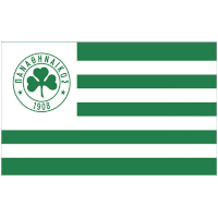 a green and white striped flag with a shamrock in the center