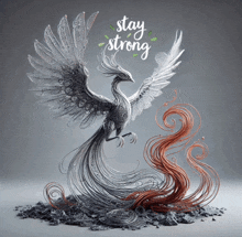 a statue of a bird with the words " stay strong " written above it