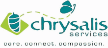 a logo for chrysalis services with a butterfly and a bee