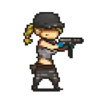 a pixel art illustration of a woman holding a gun .