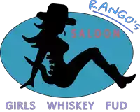 a logo for rango 's saloon with a silhouette of a woman in a cowboy hat