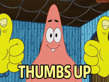 patrick star from spongebob is giving a thumbs up