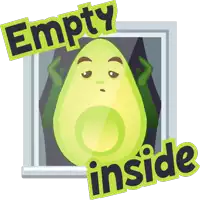 a cartoon avocado is looking out a window with the words empty inside above it