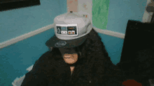 a person wearing a hat with a nintendo logo on it