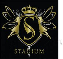 a logo for the stadium with a crown and two fairy girls