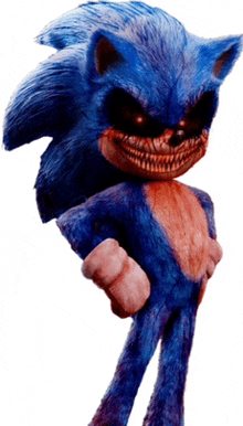 a scary looking sonic the hedgehog with a big smile on his face