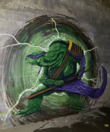 a painting of a teenage mutant ninja turtle with a purple robe and a sword