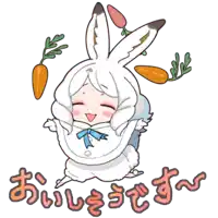 a cartoon drawing of a girl dressed as a bunny with carrots behind her