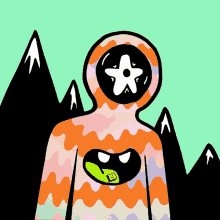 a cartoon drawing of a colorful monster with a star in its eye