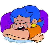 a cartoon girl with blue hair is crying with tears coming out of her eyes