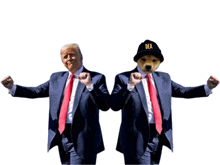 donald trump and a dog wearing a dea hat