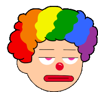 a cartoon drawing of a clown with a rainbow hairdo