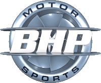 a logo for motor sports bhp with a propeller in the middle