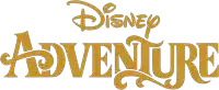 a logo for disney adventure is shown in gold on a white background