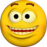 a yellow cartoon smiley face with big eyes and a big smile .