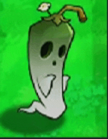 a ghost pepper with a flower on top of it is sitting on a green field .