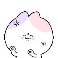 a drawing of a cat with a purple and pink spot on its head