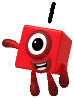 a red cartoon character with a black i on top