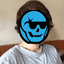 a man with a blue skull on his face and sunglasses