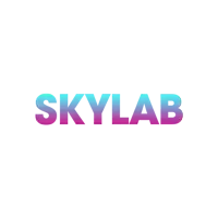 a logo for skylab with purple and blue letters on a white background