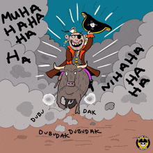 a cartoon of a pirate riding a bull with the words " dubu " and " dubudak " below him