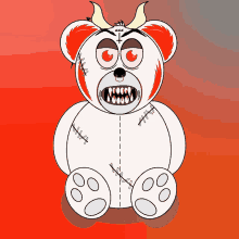 a cartoon drawing of a teddy bear with horns on its head