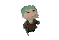 a stuffed toy of roronoa zoro with a sword