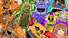 a collage of five nights at freddy 's characters with the name gli boy at the bottom