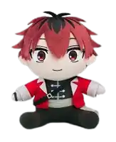 a stuffed animal of a boy with red hair is sitting on a white surface .