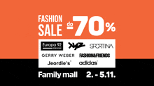 a sign that says fashion sale do 70 % family mall