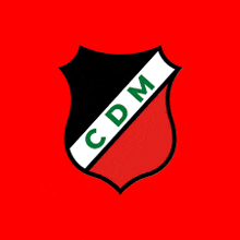 a red and black shield with cdm on it