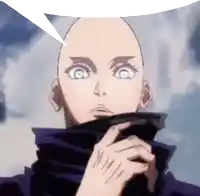 a bald anime character with a scarf around his neck .