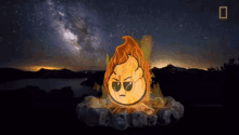 a cartoon of a fire with an angry face and sunglasses on it